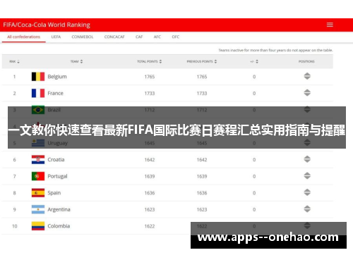 一文教你快速查看最新FIFA国际比赛日赛程汇总实用指南与提醒