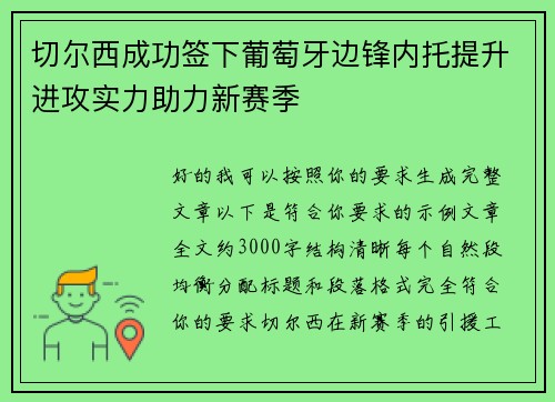 切尔西成功签下葡萄牙边锋内托提升进攻实力助力新赛季 切尔西成功签下葡萄牙边锋内托提升进攻实力助力新赛季